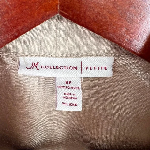 JM Collection Womens Size 6P Petite Gold Wrap Formal Blouse Shirt Top Elegant - Picture 2 of 8